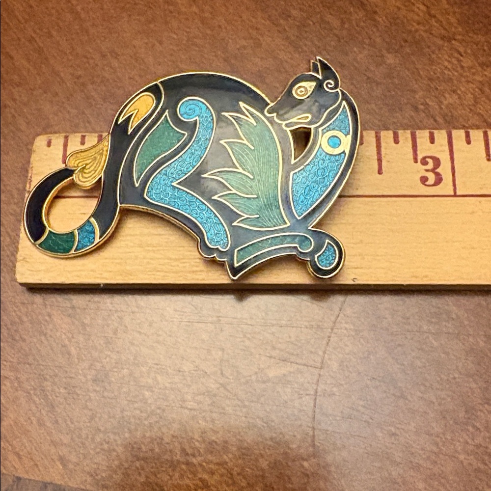 Roman Inc. Pin Enameled Mythical Whimsical Creature in Black / Teal / Green - Picture 4 of 5